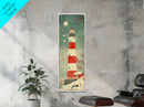 Japanese Woodblock Print Of A Traditional Lighthouse Surrounded By Seagulls Framed Canvas Print Ready To Hang For Wall Art Decor