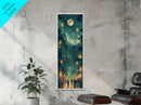 Framed Canvas Print Of A Nighttime Japanese Festival Scene With Lanterns And Pine Trees, Traditional Wall Art Ready To Hang