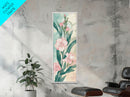 Skinny Art Pink Oleander Flowers In Japanese Style Wood Block Print Elegant Pastel Hues On Framed Canvas Print, Tall Art Ukiyo-e
