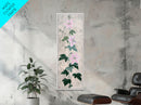 Skinny Art Clematis Vine In Japanese Style Wood Block Print Soft Pink Flowers On Framed Canvas Print, Tall Art Ukiyo-e