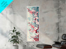 Delicate Pink Flowers On Branch Gentle Tones Skinny Art Tall Art Framed Canvas Print Japanese Style Art Ukiyo-e Art Wood Block Print Floral