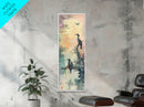 Orange Marigold Blossoms in Japanese Style Tall Skinny Framed Canvas Print - Ukiyo-e Wall Art