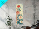 Chrysanthemums in Soft Pastel Tones on Tall Skinny Framed Canvas Print, Japanese Art Wall Decor