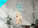 Japanese Style Art Featuring A Serene Beach Scene With Seashells And Gentle Waves, Skinny Art, Tall Art, Ukiyo-e Art, Framed Canvas Print, Wood Block Print