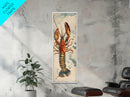 Ukiyo-e Art Of A Boldly Colored Lobster With Intricate Details, Skinny Art, Tall Art, Japanese Style Art, Framed Canvas Print, Wood Block Print