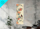 Bird Among Camellia Flowers On Light Background Skinny Art Ukiyo-e Wood Block Print Framed Canvas Print