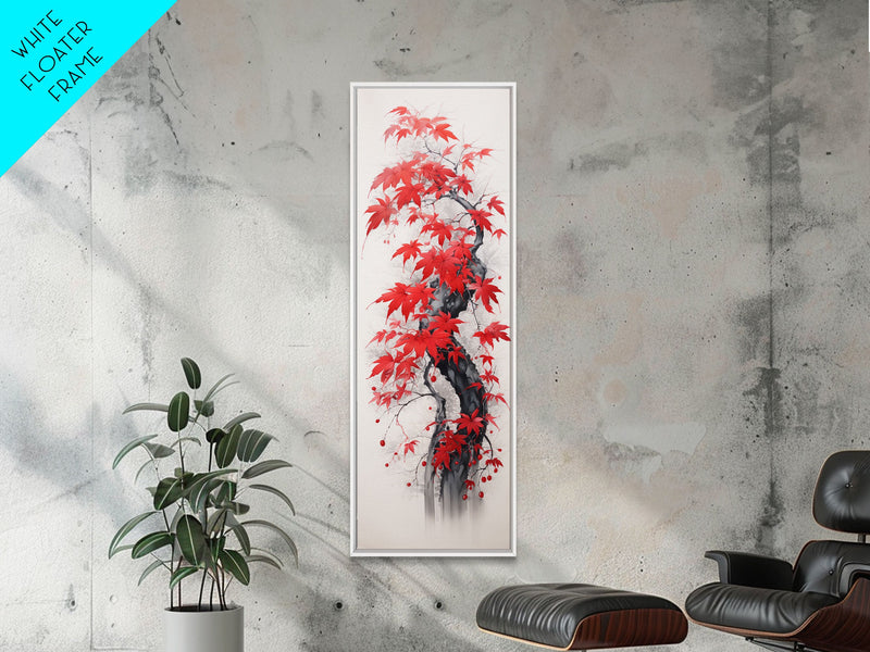 Autumn Leaves On A Twisted Trunk, Tall Skinny Canvas Print, Perfect For Feng Shui Spaces, Japanese Style Wall Art