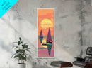 Sailing Boats In The Sunset Over Serene Waters In Japanese Style Ukiyo-e Art Framed Canvas Print Skinny Art Tall Art