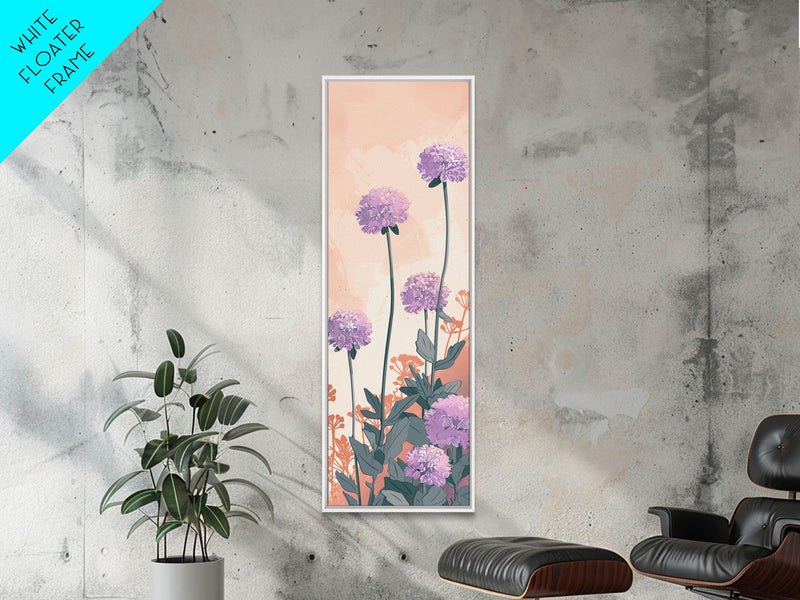 Beautiful Purple Flowers Standing Tall In Japanese Style Ukiyo-e Art Framed Canvas Print Skinny Art Tall Art