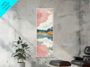 Tall Skinny Art Japanese Style Wood Block Print Serene Lake Scene With Pastel Reflections For Framed Canvas Print In Ukiyo-e Style