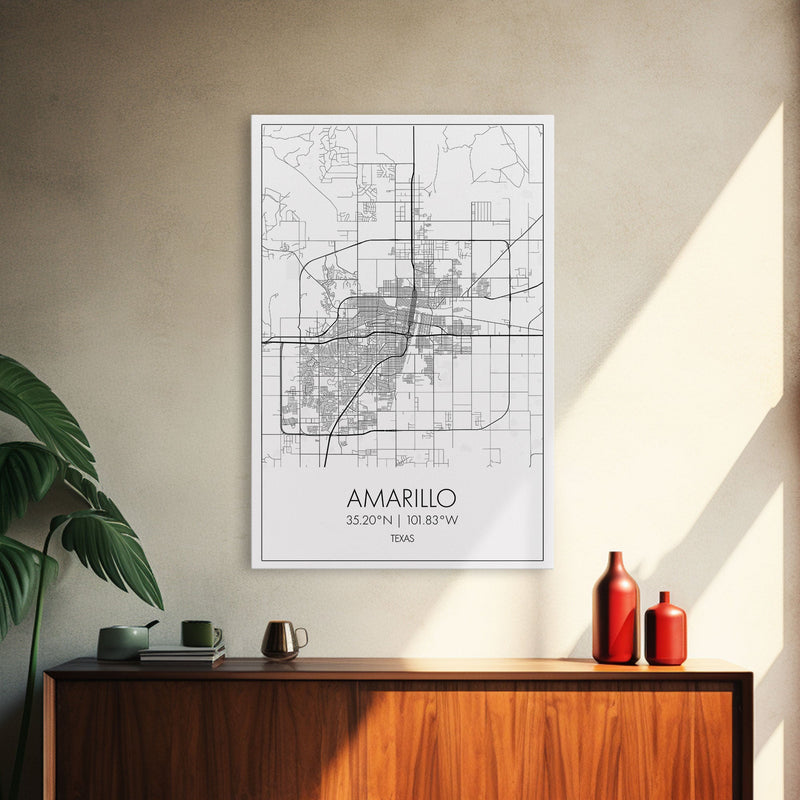 Amarillo Street Map, Texas Map, City Map Wall Decor, Travel Wall Art, Minimalist, Modern Art, Wall Art, Canvas Print, Canvas Wall Art