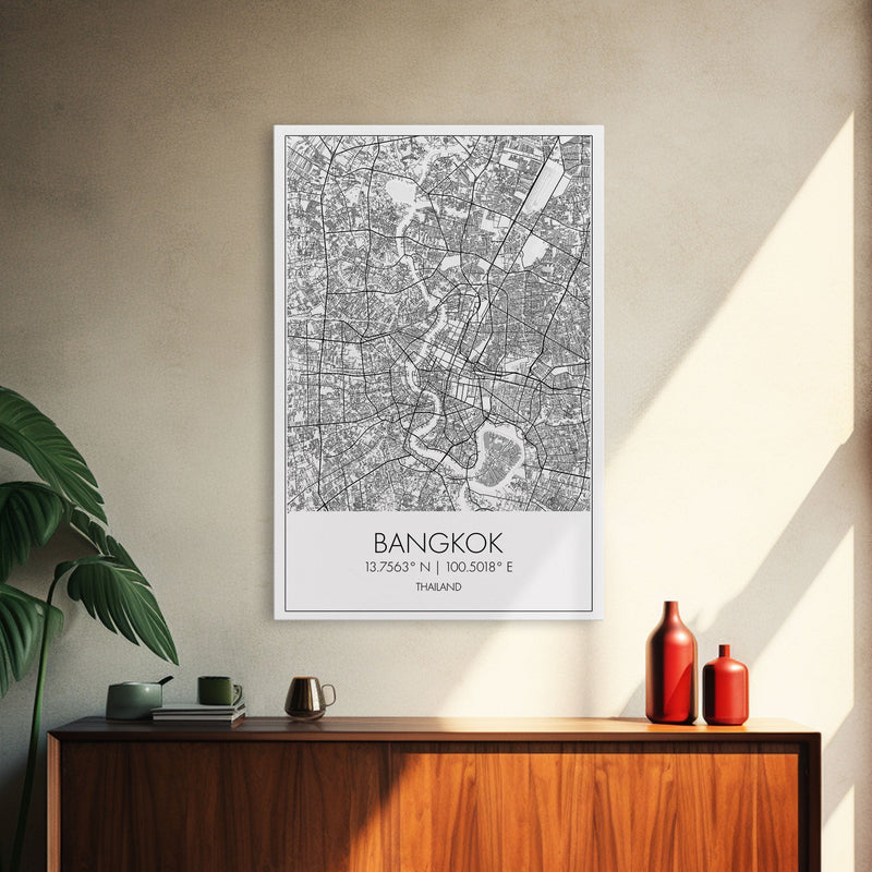 Bangkok Street Map, Thailand Map, City Wall Art, Asia Travel Art, Reception DÃ©cor, Modern Art, Wall Art, Canvas Print, Canvas Wall Art