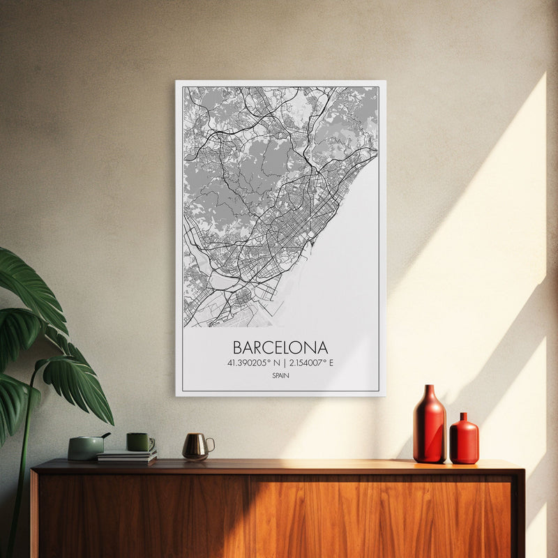 Barcelona Street Map, Spain Map, City Wall Art, Europe Travel Art, Anniversary Gift, Modern Art, Wall Art, Canvas Print, Canvas Wall Art