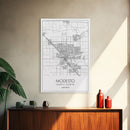 Modesto Street Map, California Map, City Map Art, Modern Art, Wall Art, Canvas Print, Home Décor Wall Art, Friendship Gift, Travel Wall Art
