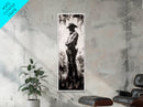 Black and White Cowboy Art Framed Canvas Print, Rustic Wall Art, Moody Art, Southwest Wall Art, Vintage Horse Art, Tall Narrow Art