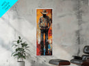 Lone Cowboy Sunset Framed Canvas Print southwest wall art extra wide art rustic wall art pink orange wall art bold decor cowboy art