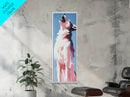 Majestic White Wolf Canvas Print moody art, minimalist art, vertical wall art, wabi sabi art, extra wide art, panoramic art, rustic wall art, wildlife painting, bedroom art, therapy art