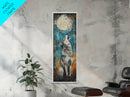 Full Moon Howling Wolf Canvas Print moody art, celestial wall art, nighttime painting, rustic decor, mountain painting, above bed wall art, blue and green wall art, bedroom art, southwest wall art