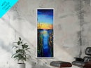 Vibrant Lake Reflection Framed Canvas Print lake Tahoe art landscape painting sunset over water coastal decor extra wide wall art