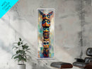 Totem Pole Framed Canvas Print tribal art rustic decor abstract painting blue and green wall art moody art tall narrow art unique wall art