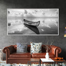Tranquil Canoe Reflection, lake Tahoe art, nautical decor, seascape painting, coastal landscape art, panoramic painting, framed canvas print