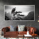 Majestic Bald Eagle, pine tree art, bird art, nature photography, mountain painting, wildlife art, extra wide art, framed canvas print