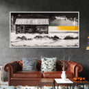 Wooden Cabin, rustic wall art, farmhouse art, barn landscape oil painting, moody art, dark romance painting, Framed Canvas Print, western decor