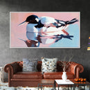 Waterfowl Reflection, bird art, lake Tahoe art, coastal painting, wildlife decor, pink orange wall art, framed canvas print