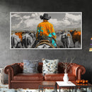 Western Cowboy Herding Canvas Print Rustic Wall Art Southwest Wall Art Black Cowgirl Painting Farmhouse Art Extra Wide Panoramic Art