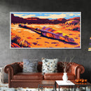 Fallen Arrow, rustic wall art, cowboy painting, southwest wall art, desert landscape, panoramic art, Framed Canvas Print, farmhouse decor, bold