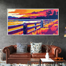Western Fence, rustic wall art, landscape painting, panoramic art, extra wide art, farmhouse decor, scenic art, Framed Canvas Print, gift idea