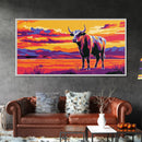 Bull, cattle, western ranch, cowboy lifestyle, moody colors, rustic home decor, scenic landscape, extra wide art, canvas print