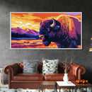 Bison, mountain scenery, rustic wildlife decor, western art, nature lover gift idea, farmhouse wall art, framed canvas print