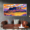 Mesa, desert sunset, southwest decor, extra wide wall art, western landscape painting, panoramic painting, framed canvas print