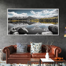 Majestic Lake Reflection Canvas Print Landscape Painting Mountain Painting Nature Wall Art Bedroom Art Extra Wide Panoramic Art