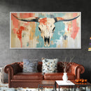Longhorn Skull Art, southwest wall art, boho art, rustic decor, skull art, extra wide art, wabi sabi art, framed canvas print, farmhouse art