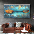 Rustic Oar, Coastal Decor, Nautical Wall Art, Teal Wall Art, Wabi Sabi Art, Gift Idea Him, Above Sofa Art, Framed Canvas Print, Boho Art