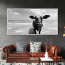 Curious Beach Cow, coastal wall art, cow painting, whimsical art, black and white photography, farmhouse decor, seascape painting, Canvas Print