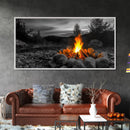 Rustic Campfire Art Framed Canvas Print | Moody Art | Cozy Cabin Wall Art | Above Couch Art | Warm Fireplace Decor | Gift Idea | Fall Wall Art