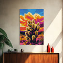 Sunset Cactus, Joshua tree art, pink orange wall art, southwest wall art, gift idea for him, extra wide art, bold colors, Framed Canvas Print