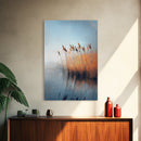 Lake Reeds Reflection, wabi sabi art, minimalist art, coastal decor, coastal landscape art, nautical painting, Framed Canvas Print