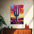 Saguaro Cactus, Desert Sunset, Vibrant Landscape, Southwest Wall Art, Canvas Print, Extra Wide Art, Rustic Decor, Joshua Tree Art