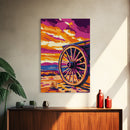 Vibrant Wagon Wheel, Pink Orange Wall Art, Boho Art, Framed Canvas Print, Southwest Aesthetic, Above Sofa Art, Rustic Decor, Gift Idea