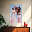 Leather Gloves Up, rustic wall art, cowboy art, boho art, wabi sabi art, warm neutral painting, above sofa art, Framed Canvas Print