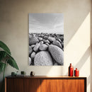 Stone beach, coastal landscape art, black and white art, wabi sabi wall art, minimalist art, nature photography, framed canvas print
