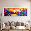 Sunset Desert Cacti, Joshua tree art, southwest wall art, extra wide art, pink orange wall art, minimalist art, Canvas Print