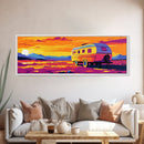 Camper, vintage Christmas, retro art, southwest wall art, extra wide art, gift idea for her, pink orange wall art, Canvas Print