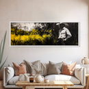 Cowboy in Field, Rustic Wall Art, Farmhouse Art, Canvas Print, Vintage Horse Art, Extra Wide Art, Moody Art, Wabi Sabi Art