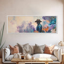 Lone Cowboy Painting, Panoramic Art, Rustic Decor, Framed Canvas Print, Blue and Green Wall Art, Moody Art, Southwest Wall Art