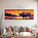 Buffalo painting, colorful animal art, rustic decor, extra wide art, framed canvas print, southwest wall art, landscape painting, wild west art